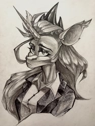 Size: 1440x1920 | Tagged: safe, artist:tlen borowski, imported from derpibooru, princess luna, alicorn, anthro, alternate hairstyle, clothes, looking at you, traditional art