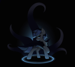 Size: 2560x2273 | Tagged: safe, artist:verlista, imported from derpibooru, oc, oc only, oc:lily moonlight, bat pony, cloak, clothes, ear fluff, horn, sitting, solo, tentacles