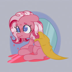 Size: 4000x4000 | Tagged: safe, artist:tokkii, imported from derpibooru, pinkie pie (g3), blue eyes, bowl, embarrassed, female, g3, mare, pink, sad, simple background, spill, spilled drink