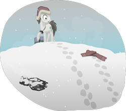 Size: 2677x2369 | Tagged: safe, artist:equestriaexploration, imported from derpibooru, lucky breaks, pony, atg 2022, clothes, hat, newbie artist training grounds, scarf, simple background, snow, solo, transparent background