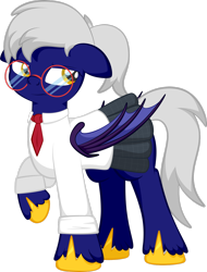 Size: 1920x2529 | Tagged: safe, artist:alexdti, imported from derpibooru, oc, oc only, bat pony, pony, clothes, female, floppy ears, glasses, mare, meganekko, necktie, shirt, simple background, skirt, solo, transparent background