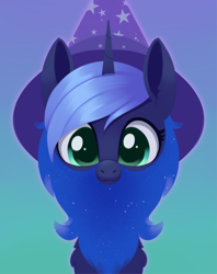 Size: 1778x2247 | Tagged: safe, artist:dusthiel, imported from derpibooru, princess luna, pony, atg 2022, beard, facial hair, hat, newbie artist training grounds, solo, witch hat