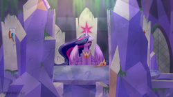 Size: 3840x2160 | Tagged: safe, artist:sparkie45, imported from derpibooru, twilight sparkle, alicorn, pony, crying, cutie map, female, horn, immortality blues, mare, older, older twilight, princess twilight 2.0, sad, solo, twilight sparkle (alicorn), twilight will outlive her friends, twilight's castle, wings