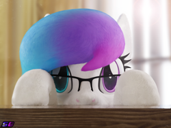 Size: 1440x1080 | Tagged: safe, artist:shadowboltsfm, imported from derpibooru, oc, oc:aurora starling, pony, 3d, blender, cute, female, glasses, heterochromia, looking at you, peeking