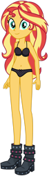 Size: 1024x3584 | Tagged: safe, artist:emeraldblast63, imported from derpibooru, part of a set, sunset shimmer, human, equestria girls, bare shoulders, belly button, bra, breasts, clothes, female, looking at you, panties, shoes, simple background, sleeveless, solo, stupid sexy sunset shimmer, transparent background, underwear