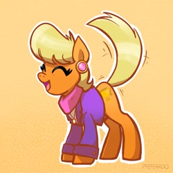 Size: 2048x2048 | Tagged: safe, artist:pfeffaroo, imported from derpibooru, ms. harshwhinny, earth pony, pony, clothes, cute, ear piercing, eyes closed, female, happy, mare, ms. cutewhinny, open mouth, open smile, piercing, smiling, solo, tail, tail twirl