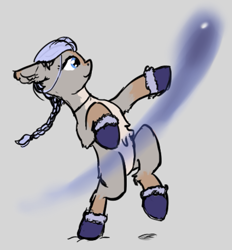 Size: 637x685 | Tagged: safe, artist:barhandar, imported from ponybooru, pony, action pose, avatar the last airbender, bipedal, boots, clothes, colored sketch, female, gray background, image, katara, mare, png, ponified, shoes, simple background, snowpony (species), solo, taiga pony, waterbending