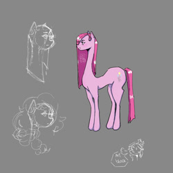 Size: 1000x1000 | Tagged: safe, artist:sizack, imported from derpibooru, pinkie pie, pony, colored, gray background, pinkamena diane pie, simple background, sketch, wip