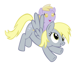 Size: 900x786 | Tagged: safe, artist:bronyboy, imported from derpibooru, derpy hooves, dinky hooves, pony, cute, derpabetes, dinkabetes, dinky riding derpy, equestria's best mother, female, mother and child, mother and daughter, ponies riding ponies, ride, riding, simple background, transparent background, younger