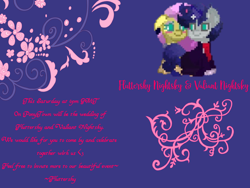 Size: 4032x3024 | Tagged: safe, artist:artiststr, imported from derpibooru, fluttershy, oc, oc:valiant nightsky, pegasus, pony, unicorn, pony town, canon x oc, clothes, couple, dress, ear piercing, earring, female, invitation, inviting, jewelry, love, male, mare, marriage, piercing, stallion, suit, wedding