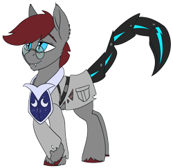 Size: 2968x2880 | Tagged: safe, artist:brainiac, imported from derpibooru, oc, oc:doctor scorp, bat pony, fallout equestria, fallout equestria:all things unequal (pathfinder), hidden wings, male, robo scorpion tail, simple background, solo, stallion, transparent background