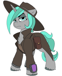 Size: 2392x2928 | Tagged: safe, artist:brainiac, imported from derpibooru, oc, oc:casey, pony, unicorn, fallout equestria, fallout equestria:all things unequal (pathfinder), female, gunslinger, mare, simple background, solo, transparent background