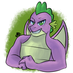 Size: 2000x2000 | Tagged: safe, artist:dubsz, artist:dubudrops, imported from derpibooru, spike, dragon, adult, adult spike, dragon wings, eyebrows, grin, high res, looking at you, male, older, older spike, partially open wings, signature, simple background, smiling, smiling at you, smug, solo, teeth, transparent background, wings