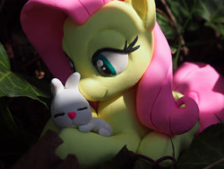 Size: 4032x3024 | Tagged: safe, artist:dustysculptures, imported from derpibooru, angel bunny, fluttershy, pegasus, pony, rabbit, animal, craft, female, hug, mare, sculpture, sleeping, solo