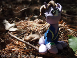 Size: 4032x3024 | Tagged: safe, artist:dustysculptures, imported from derpibooru, oc, oc:littlepip, pony, unicorn, fallout equestria, craft, pouting, sculpture, sitting, solo
