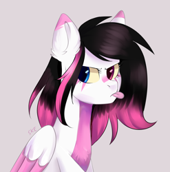 Size: 3558x3596 | Tagged: safe, artist:ske, imported from derpibooru, oc, oc only, oc:lunylin, pegasus, pony, :p, colored belly, colored wings, colored wingtips, dark belly, frown, gift art, heterochromia, raspberry, solo, tongue out, two toned wings, wings