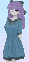 Size: 1183x2501 | Tagged: safe, artist:batipin, imported from derpibooru, maud pie, human, equestria girls, arm behind back, bow, breasts, busty maud pie, curvy, female, hair bow, hourglass figure, looking at you, solo