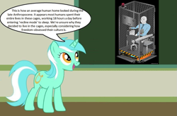 Size: 1023x677 | Tagged: safe, imported from derpibooru, lyra heartstrings, human, unicorn, cage, chalkboard, female, human studies101 with lyra, mare, meme, speech bubble, wojak