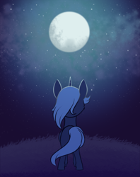 Size: 1778x2247 | Tagged: safe, artist:dusthiel, imported from derpibooru, princess luna, alicorn, pony, atg 2022, female, filly, moon, newbie artist training grounds, solo, stars, woona, younger