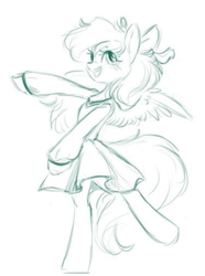 Size: 448x602 | Tagged: safe, artist:melodylibris, imported from derpibooru, oc, oc only, oc:blazey sketch, pegasus, bow, clothes, dress, hair bow, long hair, simple background, sketch, small wings, white background, wings