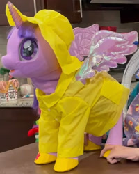 Size: 445x555 | Tagged: safe, imported from derpibooru, twilight sparkle, alicorn, pony, clothes, rain hat, raincoat, robotwi, toy, twilight sparkle (alicorn)