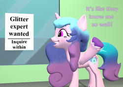 Size: 1518x1080 | Tagged: safe, artist:red4567, imported from derpibooru, izzy moonbow, pony, unicorn, 3d, atg 2022, dialogue, female, g4, g5, g5 to g4, generation leap, mare, newbie artist training grounds, poster, raised hoof, solo, source filmmaker