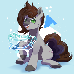 Size: 3000x3000 | Tagged: safe, artist:yorancy, imported from derpibooru, oc, oc only, oc:cj vampire, earth pony, pony, abstract background, fangs, looking at you, sitting, smiling, smiling at you, solo