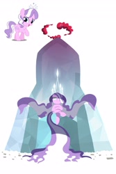 Size: 2736x4096 | Tagged: safe, artist:bearmation, imported from derpibooru, diamond tiara, earth pony, pony, crossed legs, evil grin, female, filly, foal, gigantamax, glowing, glowing eyes, grin, long mane, pokémon, screencap reference, simple background, sitting, smiling, solo, throne, white background