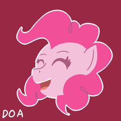 Size: 4092x4092 | Tagged: safe, artist:doaart, imported from derpibooru, pinkie pie, bust, eyes closed, happy, head only, open mouth, outline, pink background, portrait, simple background, solo, white outline