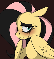 Size: 1264x1388 | Tagged: safe, artist:luxsimx, imported from derpibooru, fluttershy, pegasus, pony, emoshy, eyeshadow, female, looking at you, makeup, mare, running makeup, sad, solo