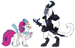 Size: 3066x1979 | Tagged: safe, artist:supahdonarudo, imported from derpibooru, queen novo, storm king, classical hippogriff, hippogriff, yeti, my little pony: the movie, antagonist, atg 2022, imminent violence, looking at each other, looking at someone, newbie artist training grounds, pearl, queen novo's orb, simple background, staff, staff of sacanas, transparent background