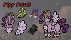Size: 1920x1080 | Tagged: safe, artist:deidad_dissitum, imported from derpibooru, pipp petals, pegasus, pony, character design, coat markings, cutie mark, feather, g5, jewelry, my little pony: a new generation, phone, redesign, reference sheet, solo, spread wings, unshorn fetlocks, wings