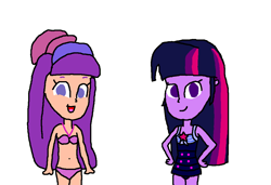 Size: 1056x722 | Tagged: safe, artist:prabowomuhammad23, imported from derpibooru, twilight sparkle, alicorn, human, equestria girls, barely eqg related, bikini, bikini bottom, bikini top, clothes, crossover, hand on hip, looking at you, open mouth, rainbow high, simple background, swimsuit, twilight sparkle (alicorn), violet willow, white background