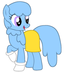 Size: 868x921 | Tagged: safe, artist:rainysweet, imported from derpibooru, oc, oc:mary janes, earth pony, pony, blue hair, blue mane, blue tail, clothes, cute, earth pony oc, female, g4, gloves, mare, marybetes, open mouth, open smile, purple eyes, raised hoof, raised leg, simple background, skirt, smiling, solo, sweater, tail, transparent background, yellow skirt