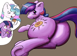 Size: 4520x3313 | Tagged: safe, artist:shaliwolf, imported from derpibooru, princess celestia, twilight sparkle, oc, oc:princess morning star, alicorn, pony, absurd file size, alicorn oc, blushing, book, butt, commissioner:bigonionbean, cup, cutie mark, embarrassed, female, flank, flowing mane, fusion, fusion:princess celestia, fusion:twilight sparkle, high res, horn, large butt, looking at you, looking back, mare, nervous, plot, shy, teacup, thought bubble, twilight sparkle (alicorn), wings, writer:bigonionbean