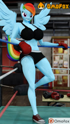 Size: 720x1280 | Tagged: safe, artist:omofox, imported from derpibooru, rainbow dash, anthro, plantigrade anthro, unicorn, 3d, boxing gloves, boxing ring, breasts, busty rainbow dash, clothes, converse, shoes, shorts, sneakers, solo, source filmmaker, sports bra, workout outfit