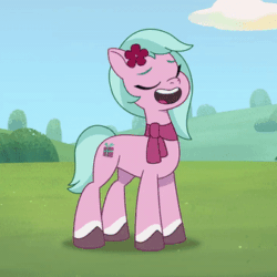Size: 338x338 | Tagged: safe, imported from derpibooru, screencap, earth pony, pony, spoiler:g5, spoiler:my little pony: tell your tale, spoiler:tyts01e16, adordahlia, anatomically incorrect, animated, cute, dahlia, diahlia, earth pony grow dance, earth pony magic, female, flower, flower in hair, g5, happy, incorrect leg anatomy, magic, mare, my little pony: tell your tale, neighfever, slim, solo, sparkles, thin