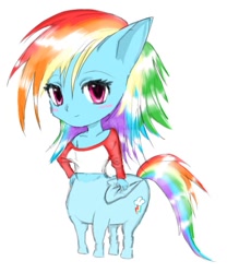 Size: 828x947 | Tagged: safe, artist:ponysprinkles, imported from derpibooru, rainbow dash, anthro, centaur, taur, clothes, female, folded wings, giant head, hand on hip, looking at you, simple background, solo, white background, wings