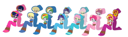 Size: 5896x1712 | Tagged: safe, artist:brightstar40k, imported from derpibooru, applejack, fluttershy, mean applejack, mean fluttershy, mean pinkie pie, mean rainbow dash, mean rarity, mean twilight sparkle, pinkie pie, rainbow dash, rarity, sci-twi, sunset shimmer, twilight sparkle, human, equestria girls, the mean 6, bondage, bound and gagged, clone, clone six, cloth gag, clothes, equestria girls-ified, feet, fetish, foot fetish, gag, help us, humane five, humane seven, humane six, long dress, long skirt, mean sci-twi, mean sunset shimmer, over the nose gag, simple background, skirt, victorian, victorian dress, white background