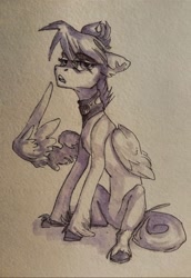 Size: 744x1080 | Tagged: safe, artist:charlot, imported from derpibooru, oc, oc only, oc:cogwheel snowflake, pegasus, pony, bored, hooves, jewelry, monochrome, necklace, open mouth, pegasus oc, solo, traditional art