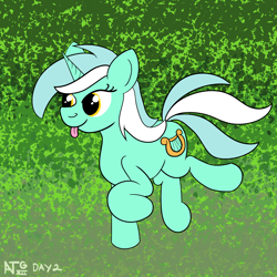 Size: 2000x2000 | Tagged: safe, artist:dafiltafish, imported from derpibooru, lyra heartstrings, pony, unicorn, :p, atg 2022, female, mare, newbie artist training grounds, running, simple background, smiling, solo, tongue out