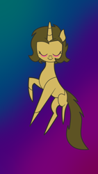 Size: 750x1334 | Tagged: safe, anonymous artist, imported from derpibooru, oc, oc only, oc:sagiri himoto, pony, unicorn, abstract background, base used, blushing, brown coat, brown eyes, brown mane, brown tail, ears, ears up, eyes closed, flying, green mane, green tail, horn, missing cutie mark, pose, solo, stained glass window, tail