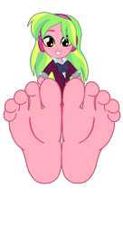 Size: 3000x5500 | Tagged: safe, artist:salemcat, edit, editor:slayerbvc, imported from derpibooru, vector edit, lemon zest, human, equestria girls, friendship games, barefoot, base used, clothes, crystal prep academy uniform, feet, female, fetish, foot fetish, foot focus, grin, headphones, recolor, school uniform, simple background, smiling, soles, solo, toes, transparent background, vector