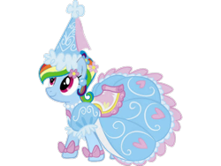 Size: 640x480 | Tagged: safe, edit, imported from derpibooru, vector edit, rainbow dash, bow, clothes, dress, ear piercing, flower, flower in hair, froufrou glittery lacy outfit, happy, hat, hennin, jewelry, necklace, piercing, princess, princess rainbow dash, rainbow dash always dresses in style, rainbow dash is best facemaker, simple background, smiling, transparent background, vector