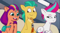 Size: 498x277 | Tagged: safe, imported from derpibooru, screencap, hitch trailblazer, sunny starscout, zipp storm, earth pony, pegasus, pony, spoiler:g5, spoiler:my little pony: tell your tale, spoiler:tyts01e13, animated, dumpster diving, female, g5, gif, male, mare, my little pony: tell your tale, stallion