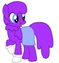 Size: 868x921 | Tagged: safe, artist:rainysweet, imported from derpibooru, oc, oc:amelia janes, earth pony, pony, ameliabetes, blue eyes, blue skirt, clothes, cute, earth pony oc, female, g4, gloves, mare, open mouth, open smile, purple hair, purple mane, purple tail, raised hoof, raised leg, simple background, skirt, smiling, solo, sweater, tail, transparent background