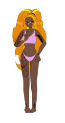 Size: 4032x7560 | Tagged: safe, artist:idkhesoff, derpibooru exclusive, imported from derpibooru, adagio dazzle, human, barefoot, belly button, bra, bracelet, clothes, dark skin, ear piercing, earring, eyebrow piercing, feet, female, humanized, jewelry, nose piercing, nose ring, panties, piercing, purple underwear, ring, simple background, solo, tattoo, transparent background, underwear