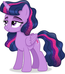 Size: 3966x4501 | Tagged: safe, artist:anime-equestria, imported from derpibooru, twilight sparkle, alicorn, pony, alternate hairstyle, female, horn, lidded eyes, mare, simple background, smiling, solo, sparkles, transparent background, twilight sparkle (alicorn), vector, wings