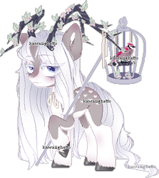 Size: 369x413 | Tagged: safe, artist:kawaiighetto, imported from derpibooru, oc, oc only, bird, pony, antlers, base used, cage, ear fluff, female, frown, mare, simple background, transparent background, unshorn fetlocks
