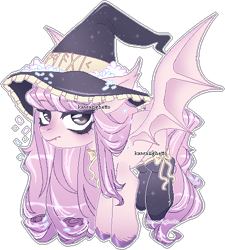 Size: 448x497 | Tagged: safe, artist:kawaiighetto, imported from derpibooru, oc, oc only, bat pony, pony, base used, bat pony oc, bat wings, clothes, eyelashes, female, hat, mare, simple background, socks, solo, transparent background, wings, witch hat